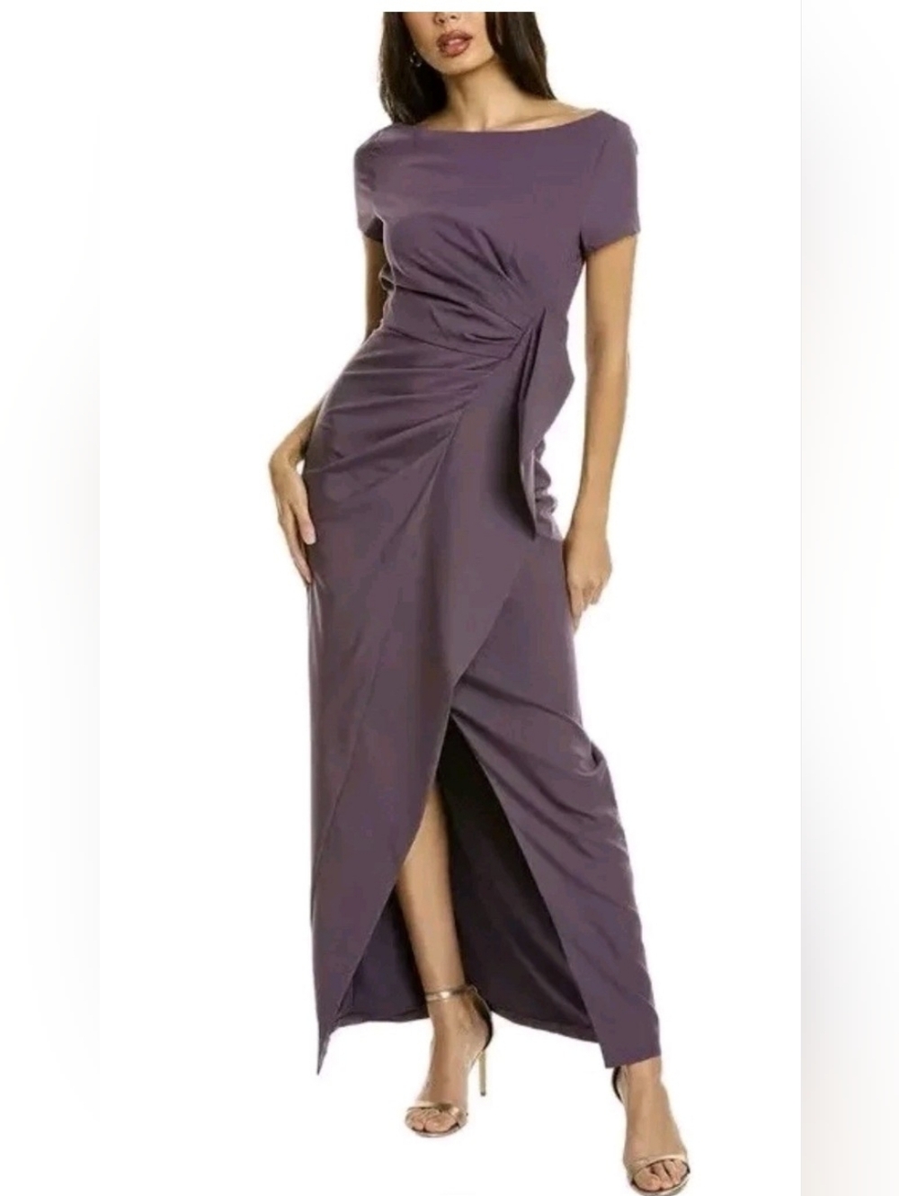 Kay Unger Mauve Ruched Tulip Maxi Dress